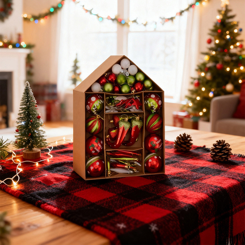 Living and Home 70 Piece Christmas Ornament Set with Storage Box Image 8