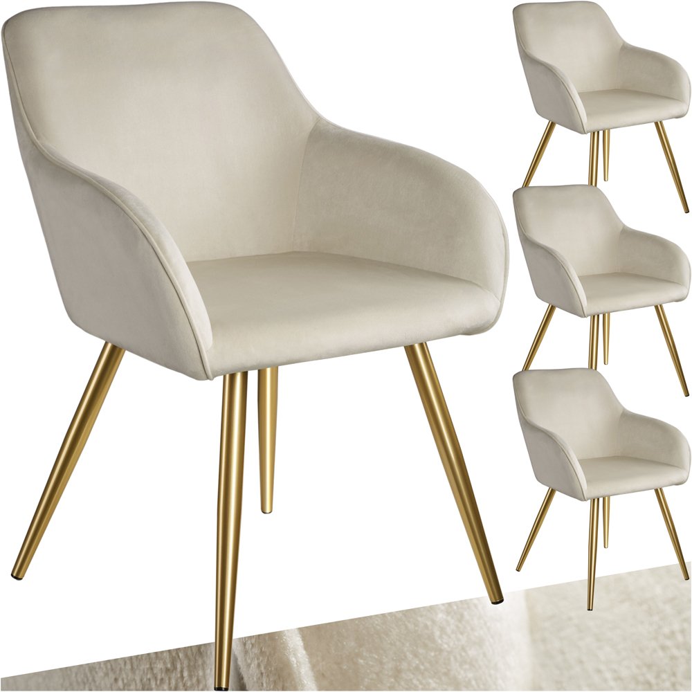 tectake Marilyn Set of 4 Cream and Gold Velvet Look Padded Accent Chairs Image 2