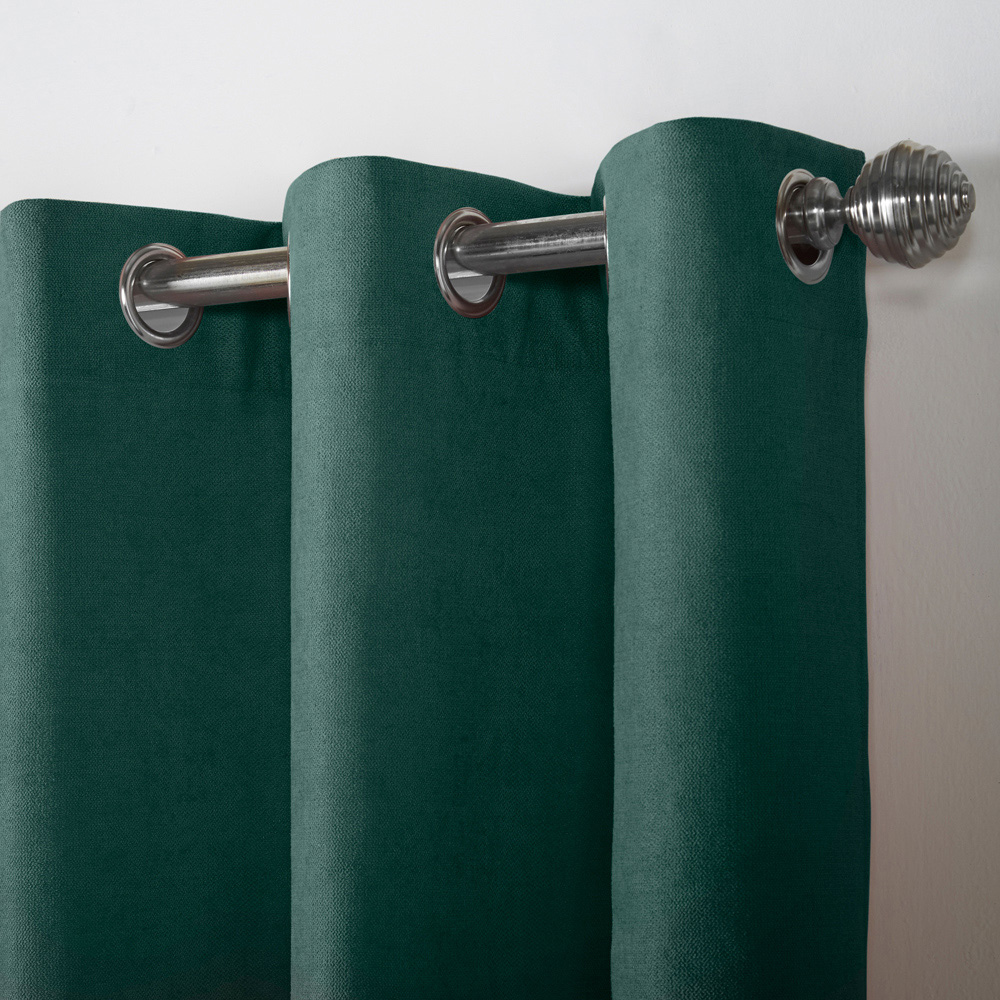 Alan Symonds Green Velvet Chenille Ring Top Eyelet Curtains 142 x 137cm Image 3