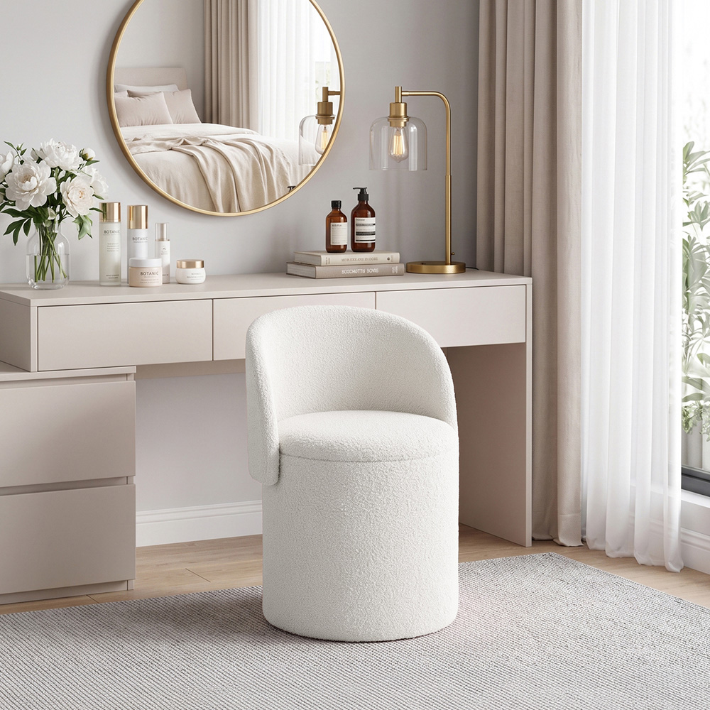 Living and Home White Teddy Fleece Foldable Back Vanity Chair with Hidden Storage Image 7