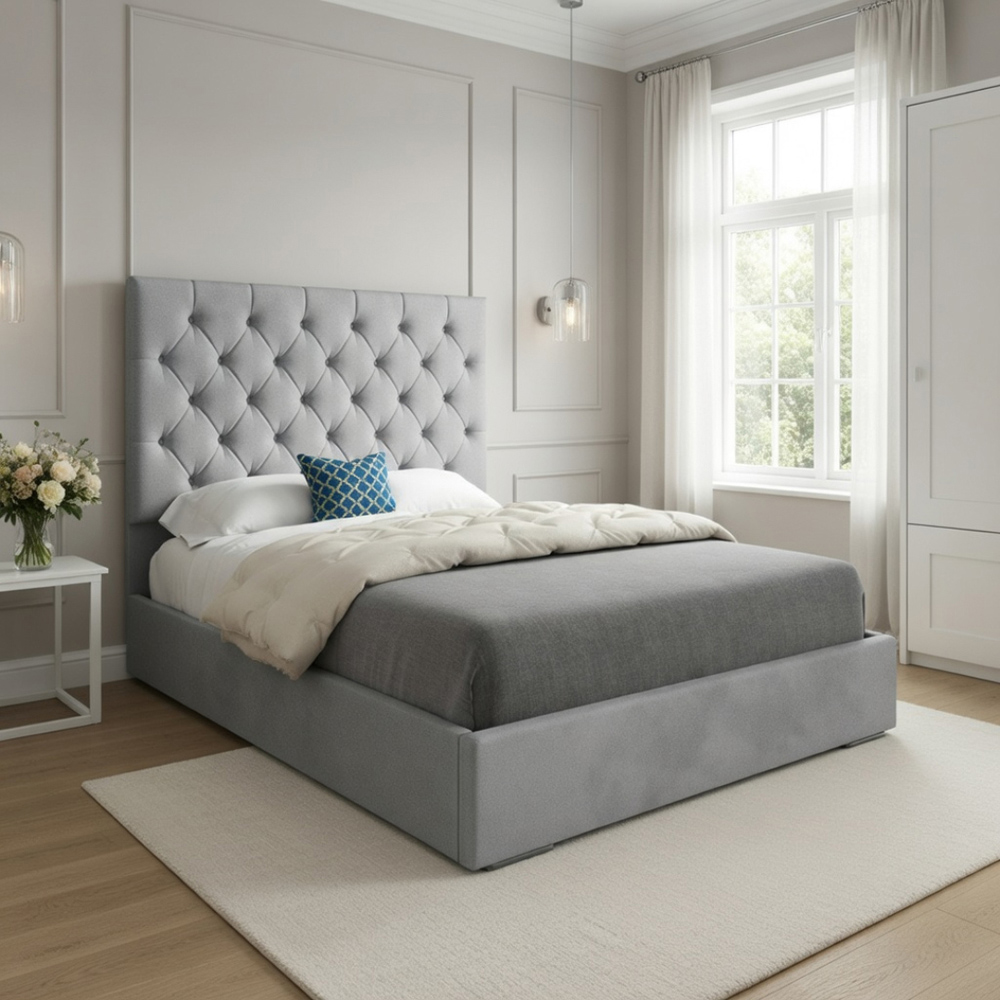 Alma Grey Small Single Velvet Upholstered Bed Frame with Chesterfield Headboard Image 5