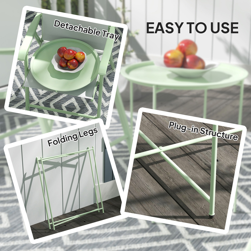 Outsunny Green Round Garden Side Table with Removable Tray Image 8