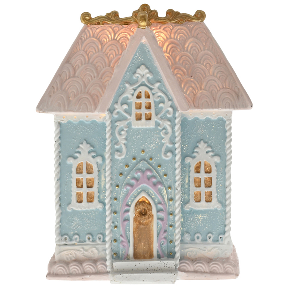 The Seasonal Gift Co. Blue and Pink House Ornament 15cm Image 2