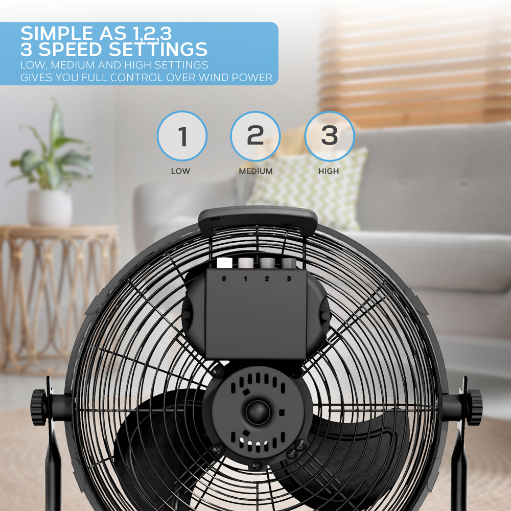 Air Pro Black 3 Speed Powerful Air Cooling and Circulating Floor Fan 14 inch Image 5