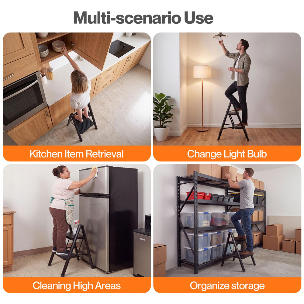 Traderight Black Carbon Steel Foldable Step Ladder 150kg Image 7