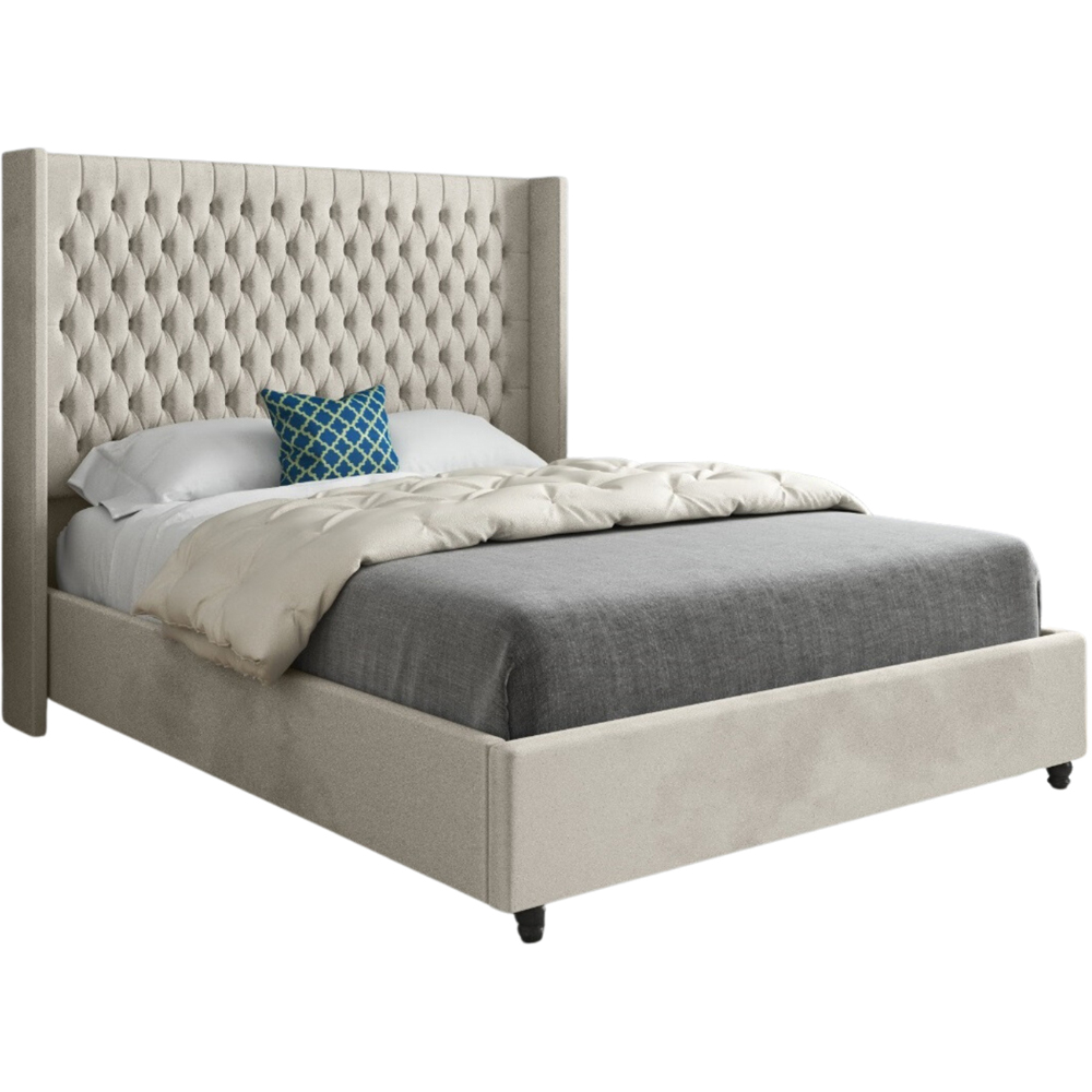 Volta Single Silver Soft Velvet Upholstered Bed Frame with Straight Winged Headboard Image 2