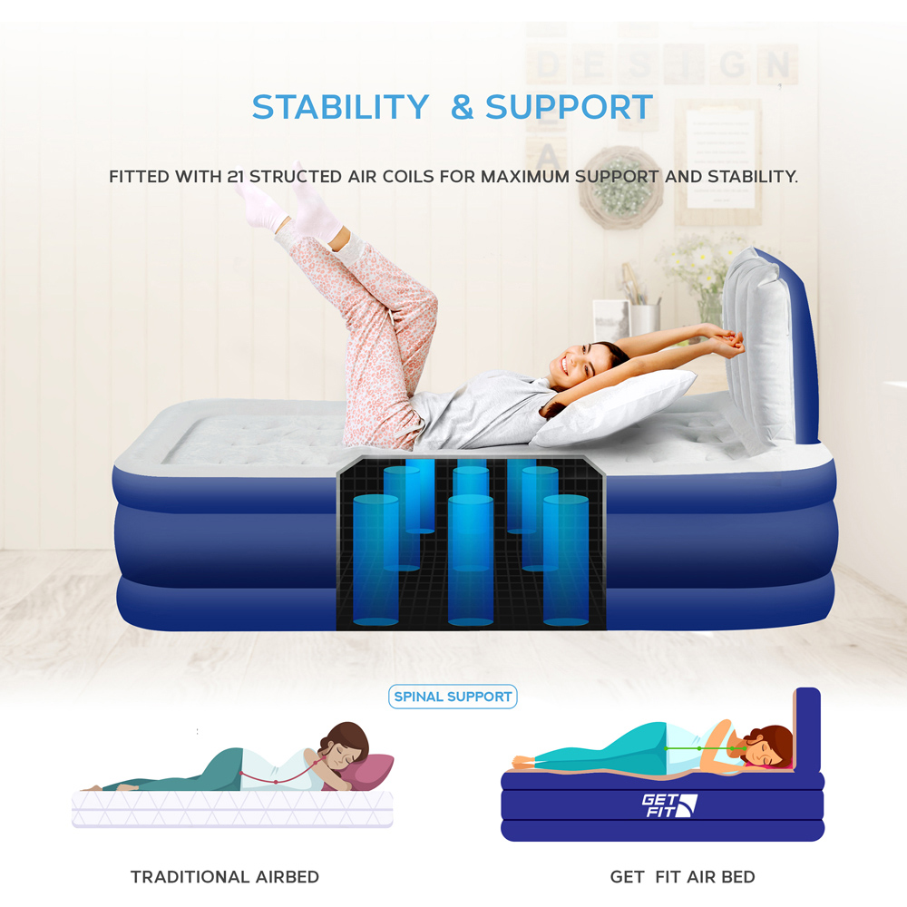 Get Fit Navy and White Single Inflatable Air Bed with Built-in Electric Pump and Headboard Image 6
