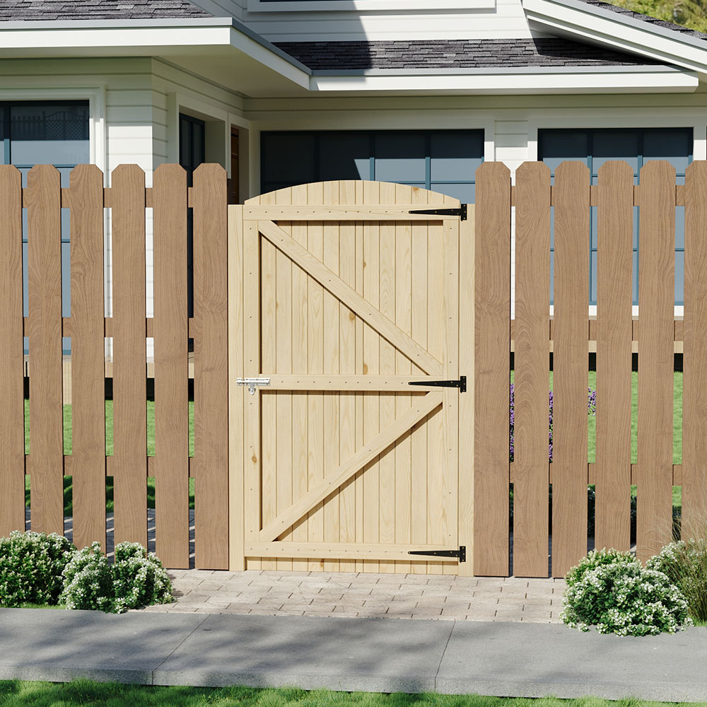 Living and Home Wooden Arch Top Garden Gate with Latch 3.2 x 5.9ft Image 7