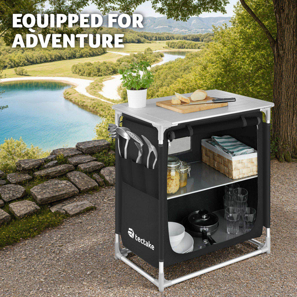 tectake 2 Compartment Black Foldable Camping Kitchen Image 3