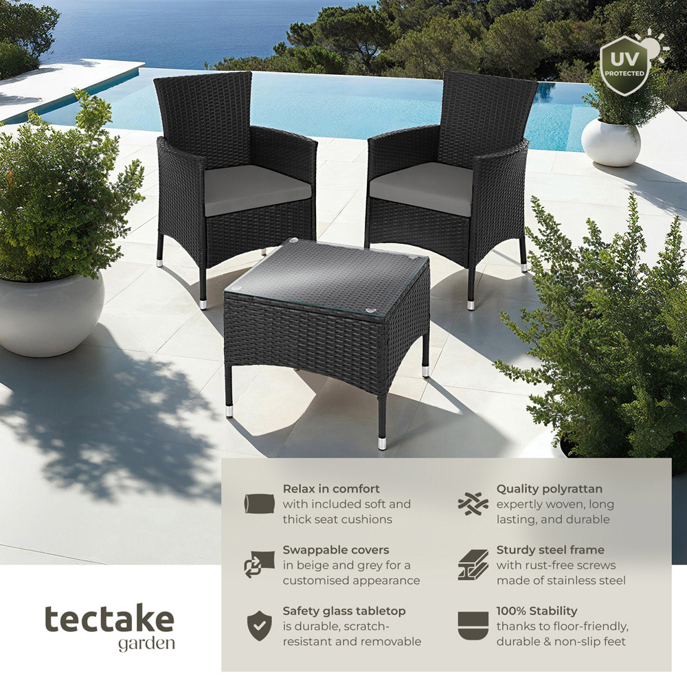 tectake Lucerne 2 Seater Black Garden Bistro Set Image 3