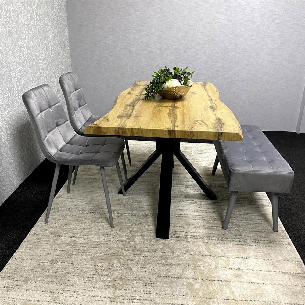 Kosy Koala 4 Seater Wood and Velvet Dining Table Set with Bench Grey Image 3