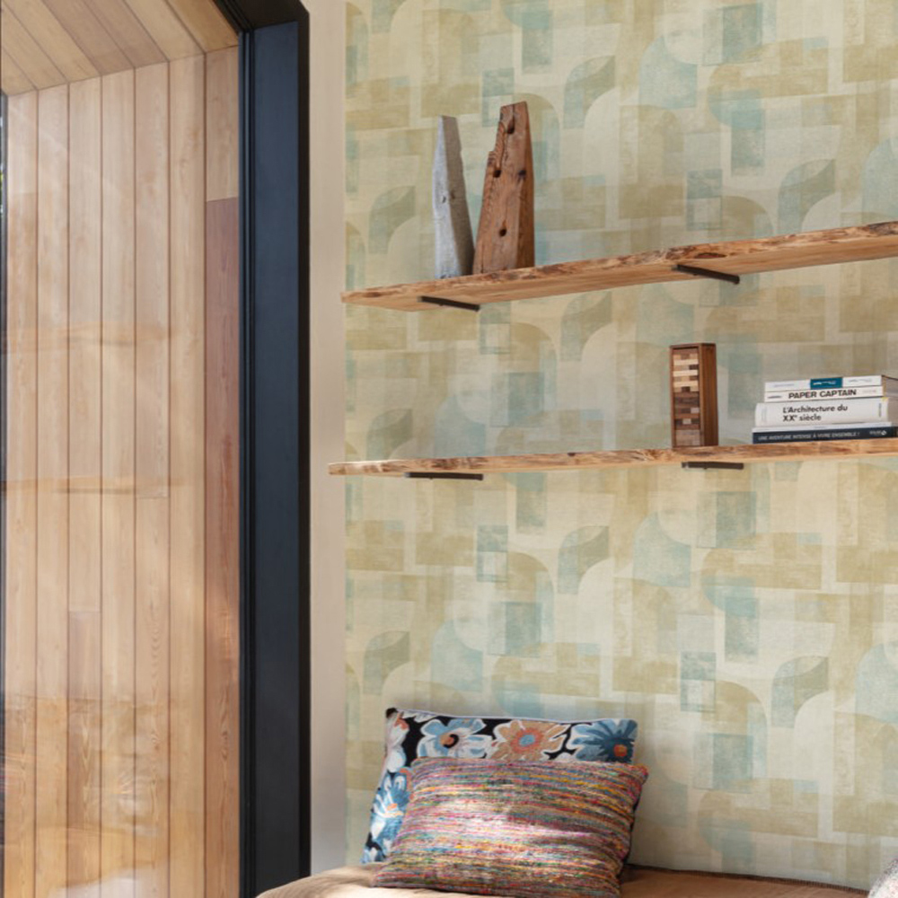 Grandeco Boutique Distressed Geo Abstract Shapes Taupe Wallpaper Image 3