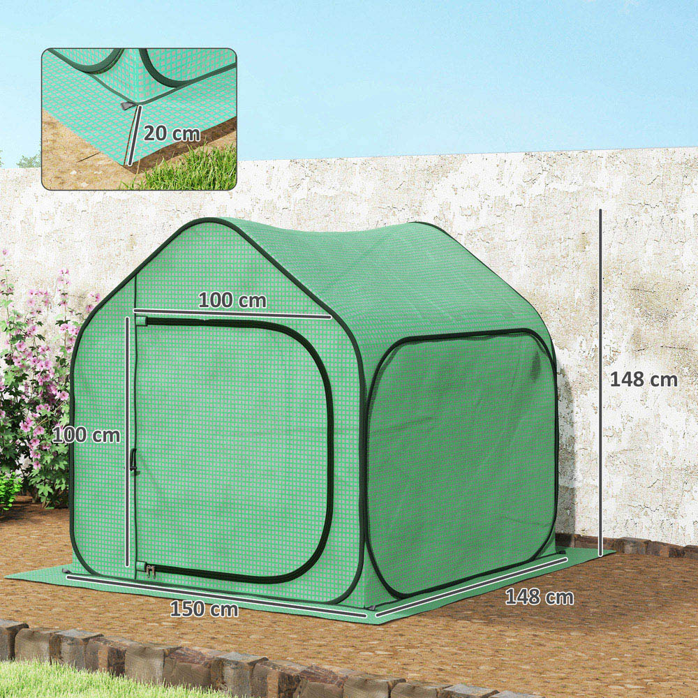Outsunny Green PE Cover 4.9 x 4.8ft Mini Pop Up Greenhouse with Zipper Door Image 8