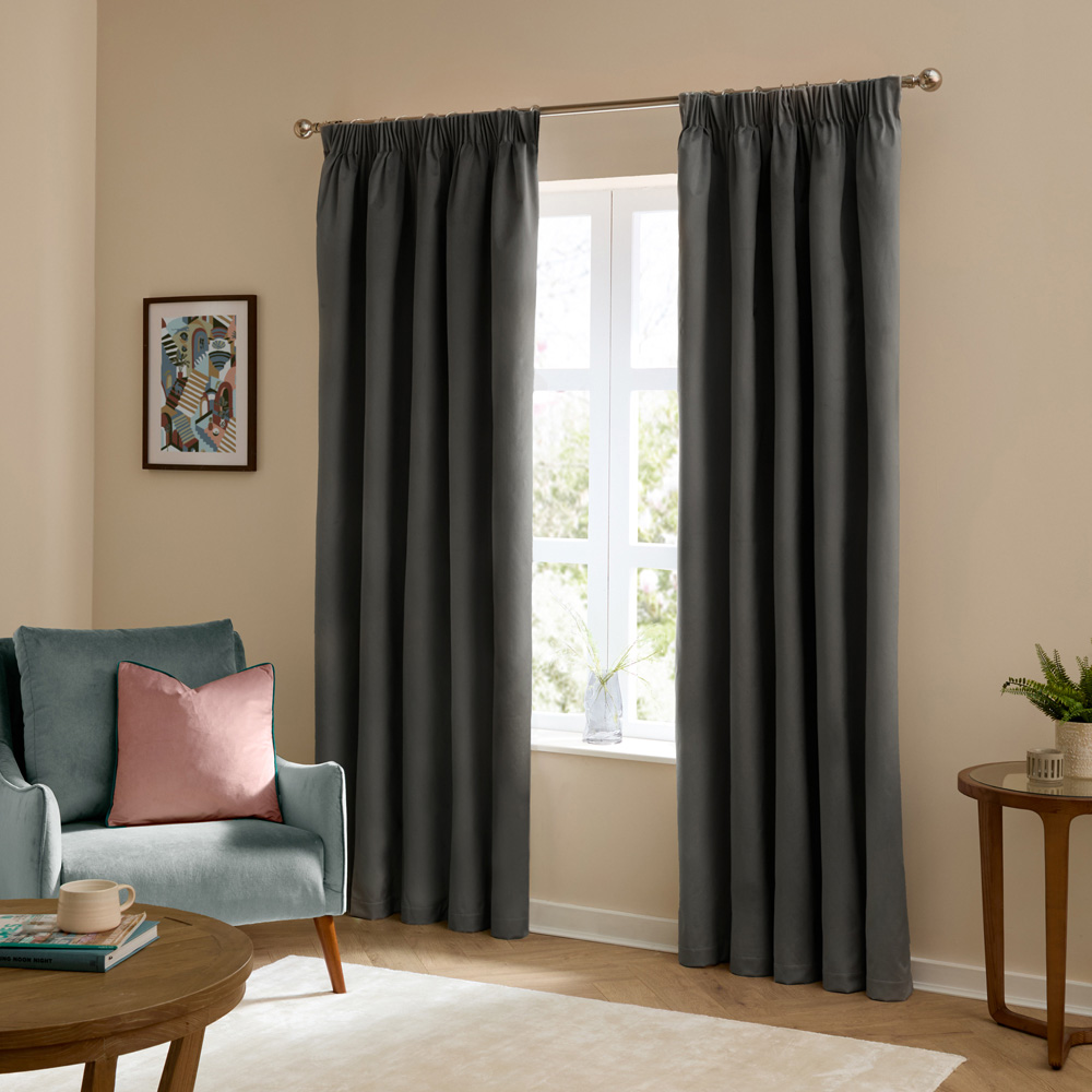 Furn The Ultimate Charcoal Velvet Fully Lined Pencil Pleat Curtains 117 x 183cm Image 5