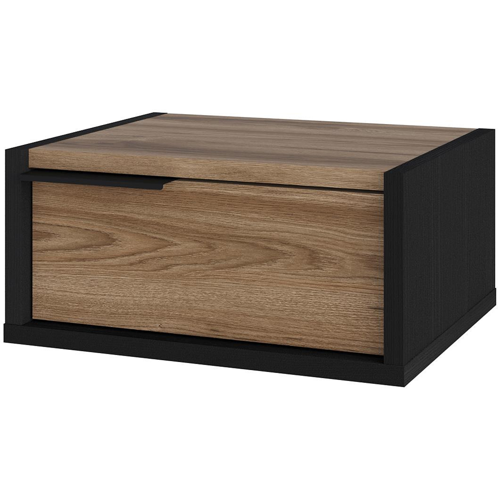 Decortie Eco Single Drawer Black Wood Wall Mounted Bedside Table Image 2