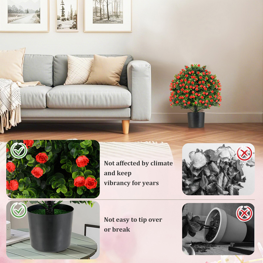 Costway Artificial Rose Topiary Ball Tree 2 Pack Image 4