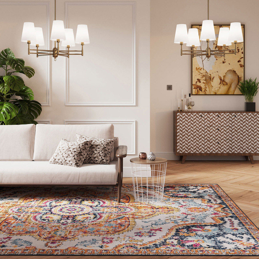 Kukoon Bold Multicolour Distressed Traditional Medallion Rug 170 x 120cm Image 2