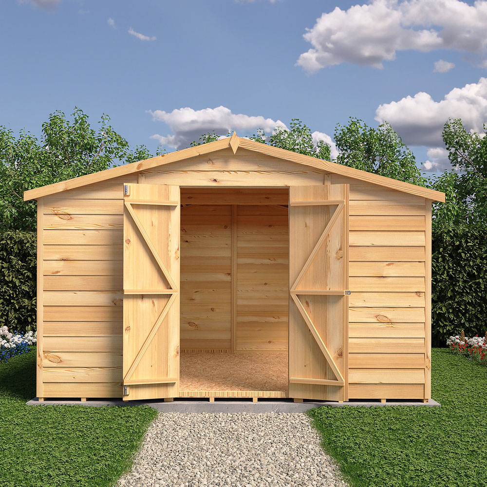 Shire 10 x 10ft Double Door Dip Treated Overlap Apex Shed Image 2