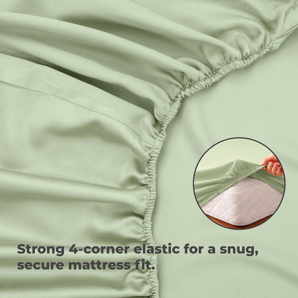 MHG Living Double Green 300 Thread Count Fitted Sheet Image 3