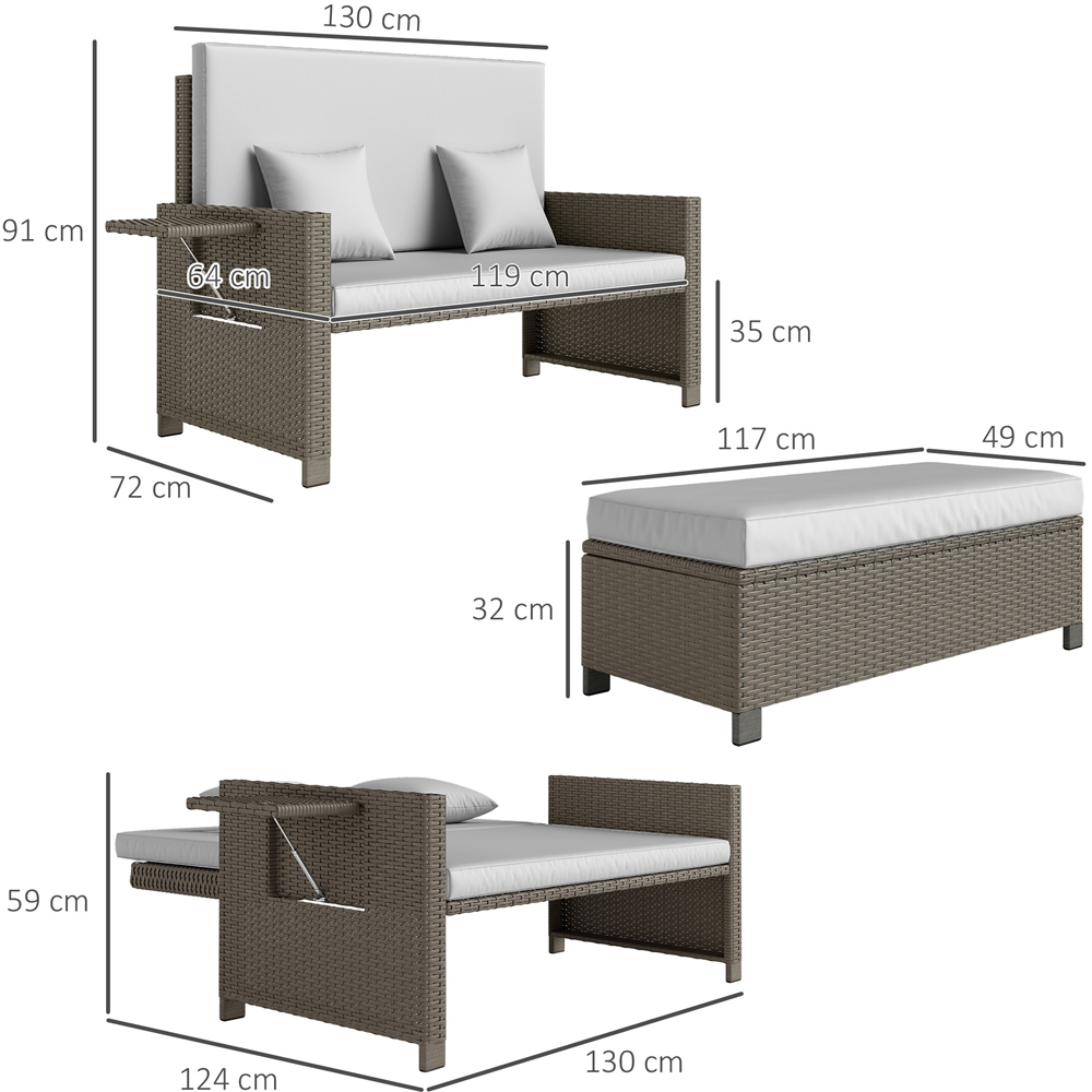 Outsunny 2 Seater Grey Garden Rattan Furniture Set Image 9
