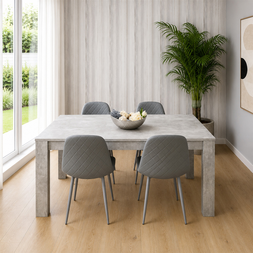Kosy Koala 4 Seater Faux Leather Rectangular Dining Set Stone Grey Effect and Grey Image 2