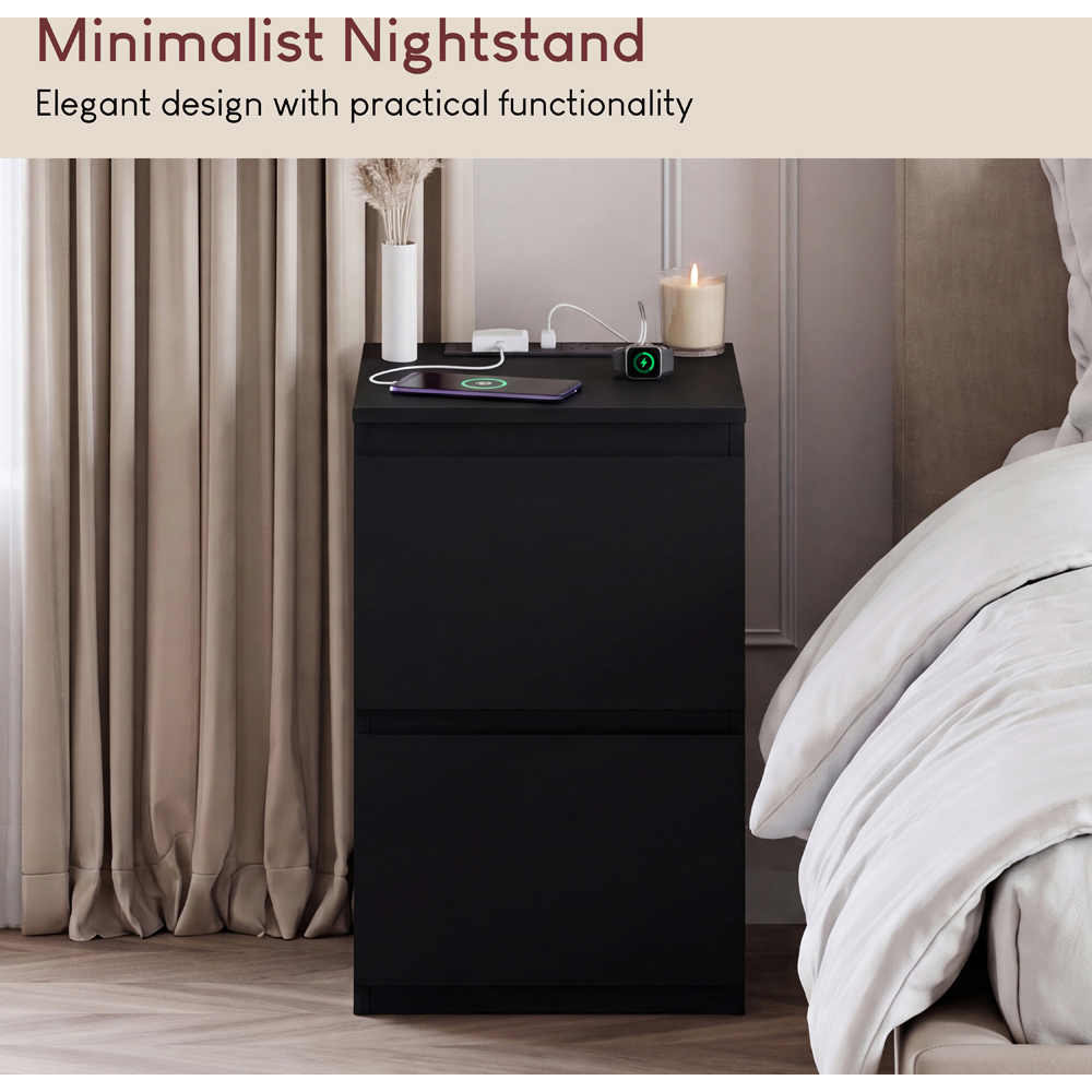 VIDA DESIGNS Denver 2 Drawer Black Bedside Chest with Power Outlet Set of 2 Image 4