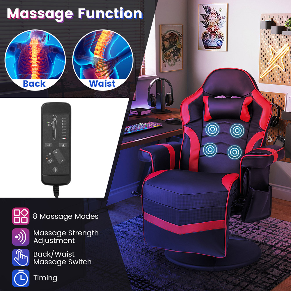 Costway Red Massage Gaming Chair with Cup Holder Image 4
