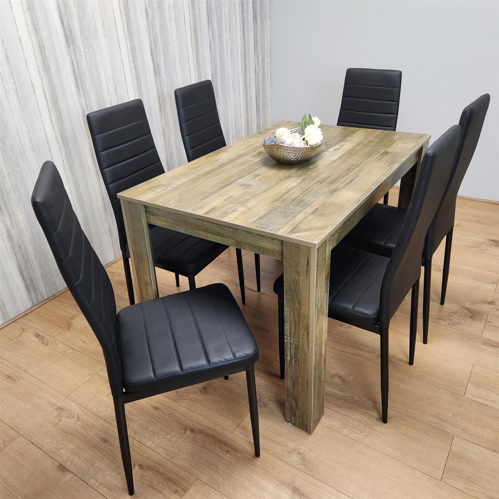 Portland 6 Seater Dining Set Rustic Effect and Black Metal Image 6