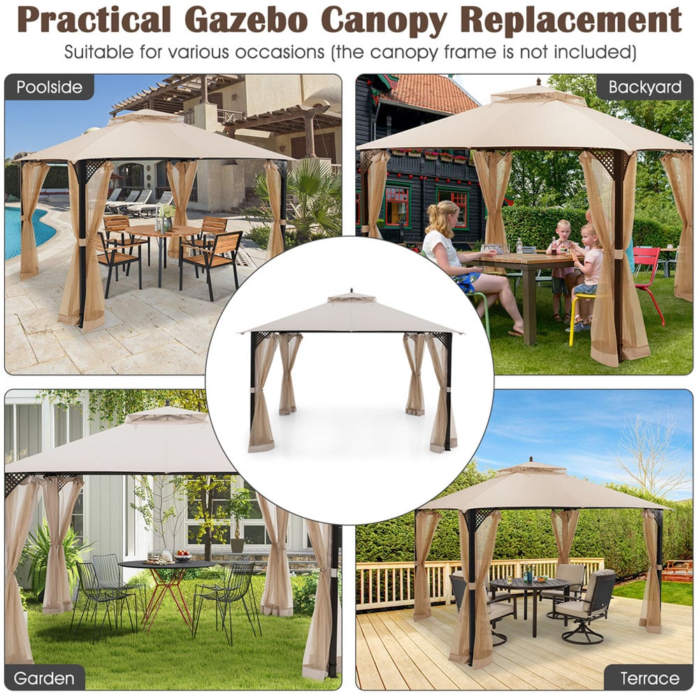 Costway 368 x 303cm Beige Gazebo Replacement Top with Air Vent and Drainage Holes Image 6
