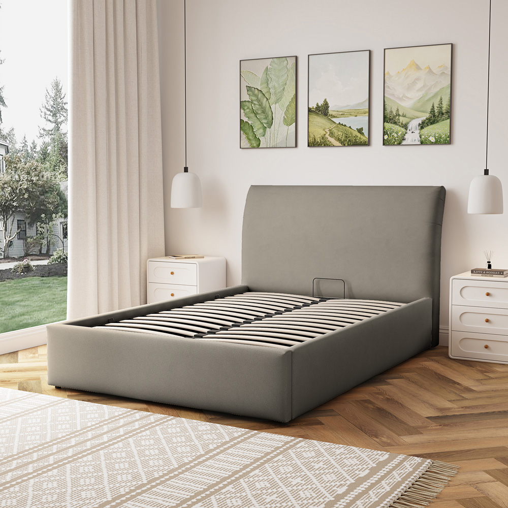 Artemis Home Bethany Double Light Brown Linen Upholstered Ottoman Bed Image 2