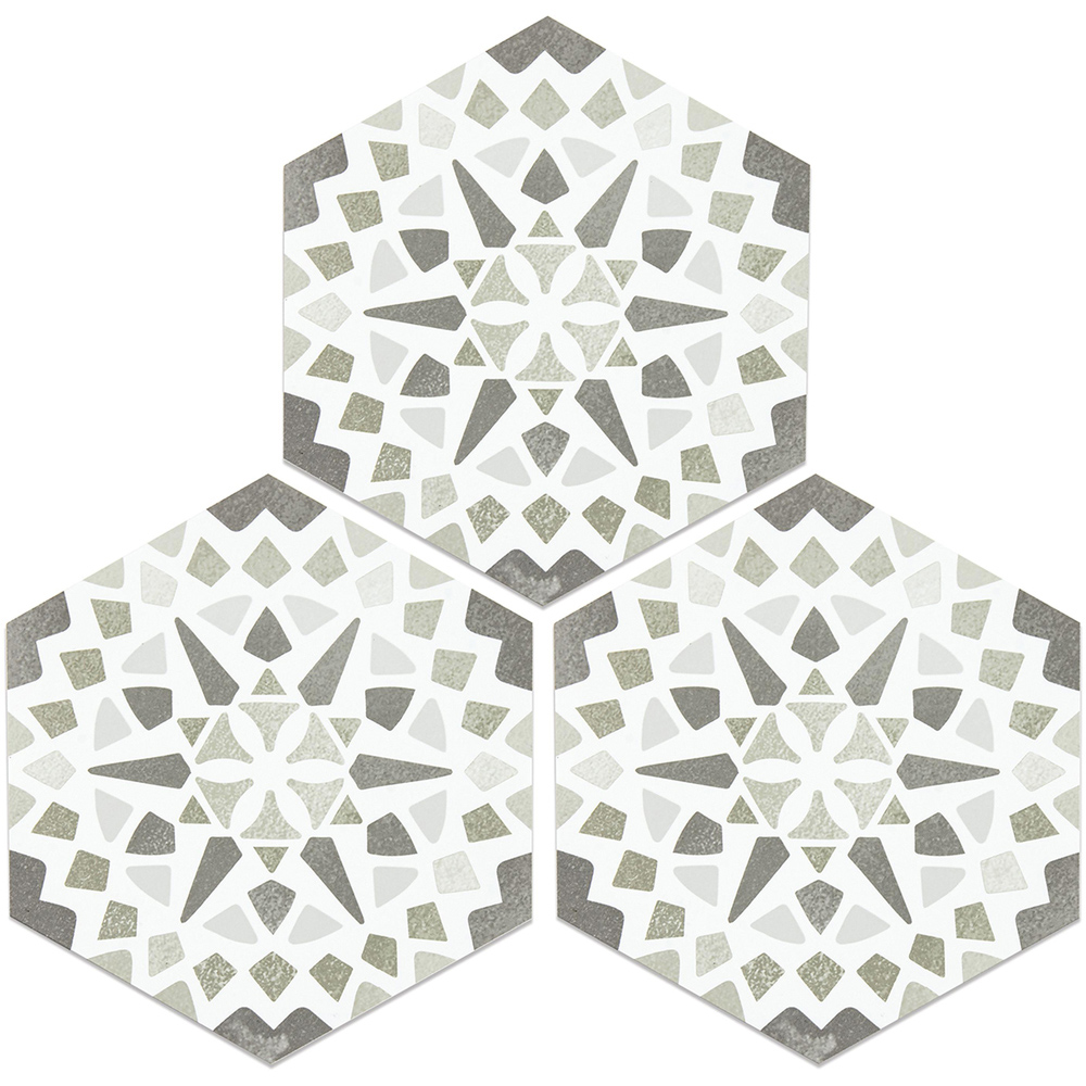 Floorpops Ribera Grey and White Peel and Stick Hexagon Floor Tile 26.4 x 22.86cm 10 Pack Image 3