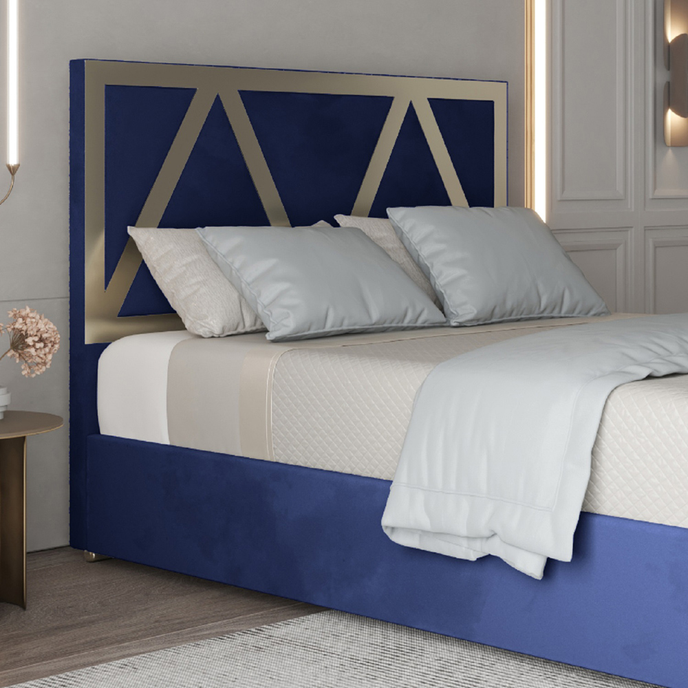 Alison Blue Double Velvet Upholstered Metal Bed Frame with Panelled Headboard Image 3