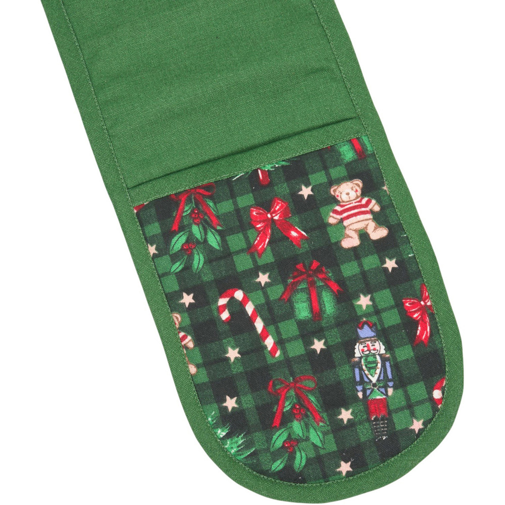 Tartan Christmas Print Double Oven Glove Green Image 6