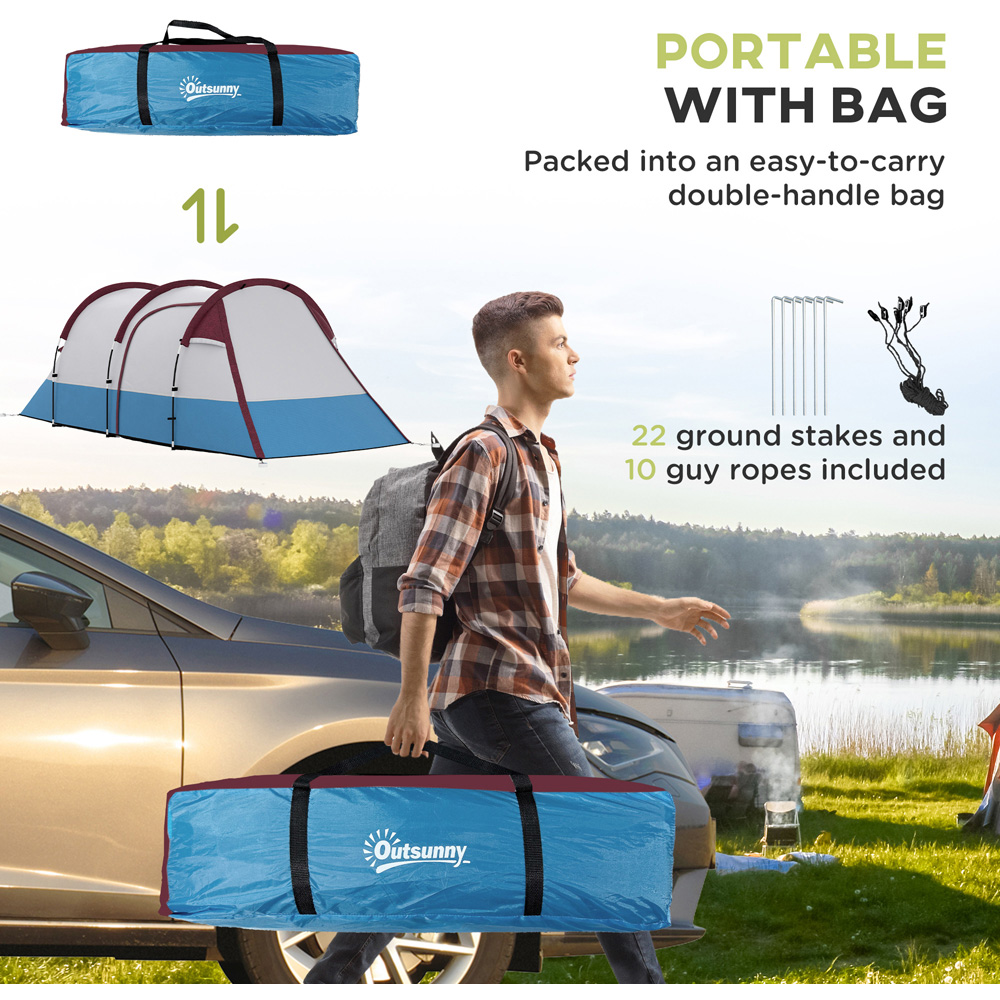Outsunny 2-3 Person Tunnel Camping Tent with Bedroom and Living Room Red and Blue Image 8