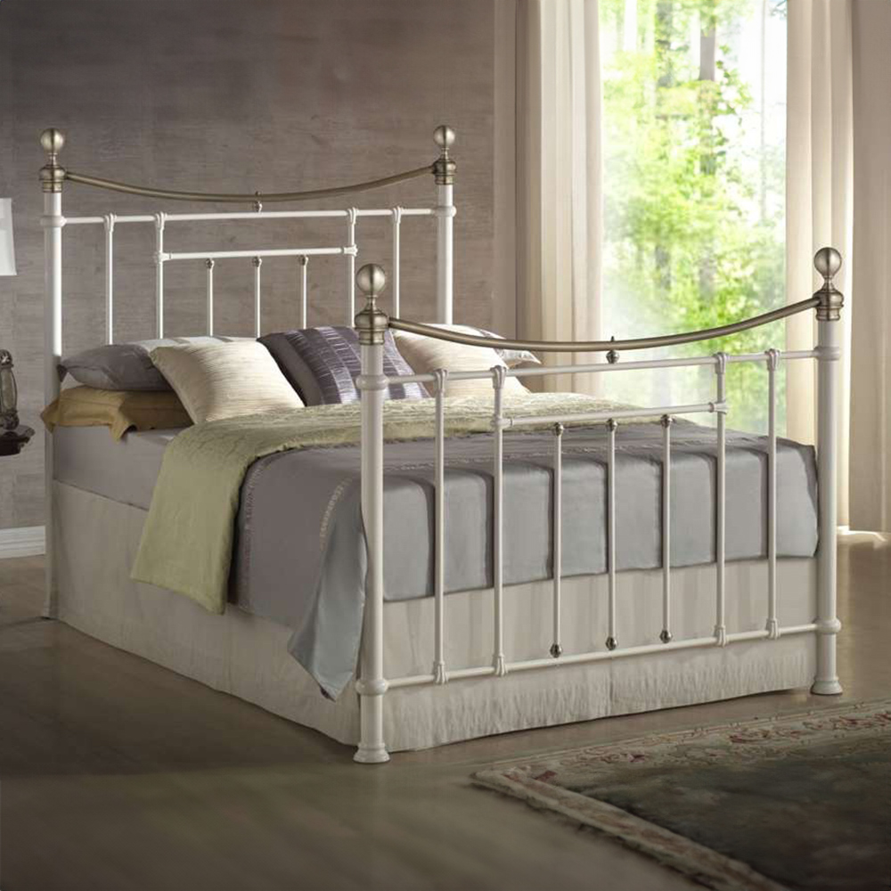 Bronte King Size Cream and Antique Brass Metal Bed Frame Image 1