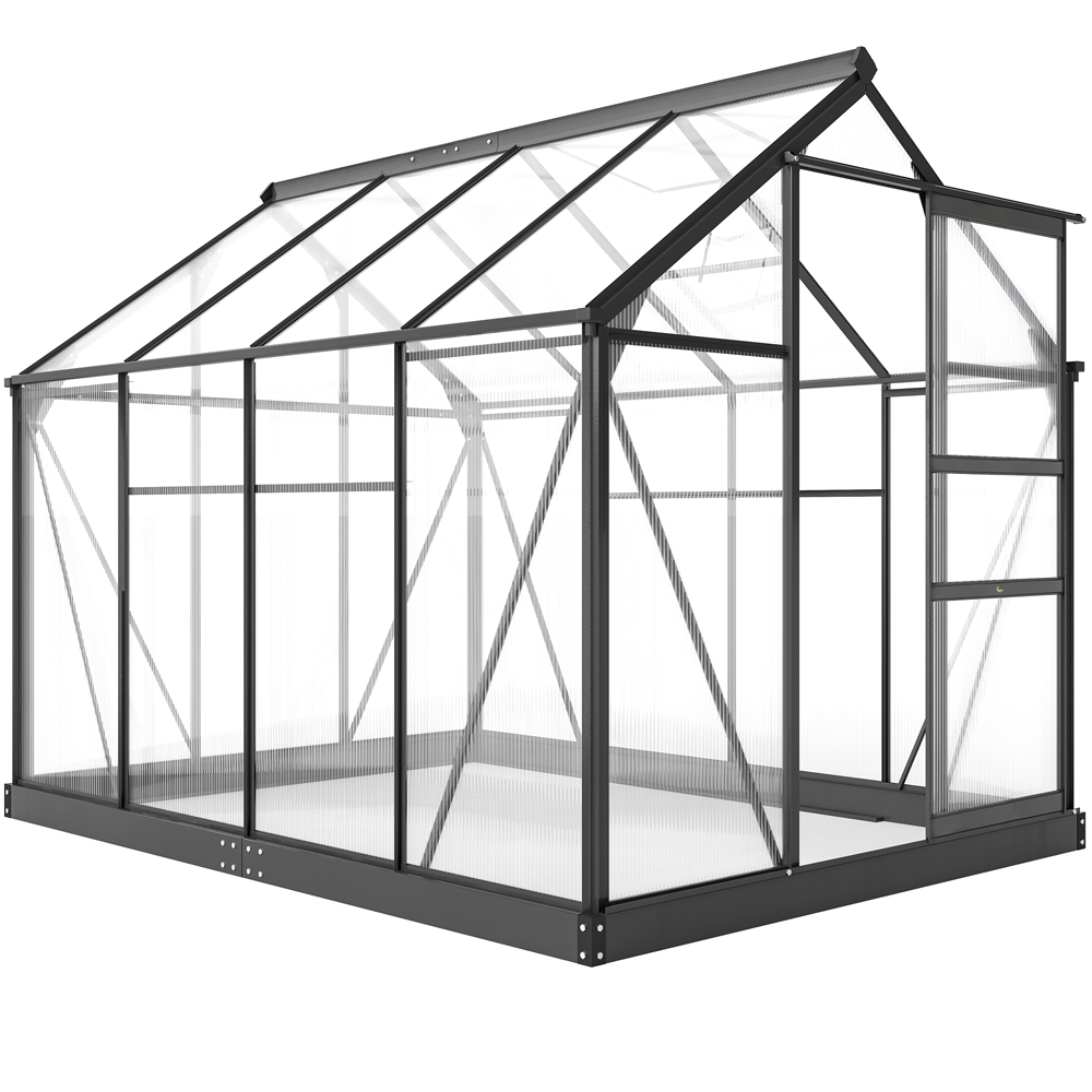 Outsunny 6 x 8ft Black Galvanised Aluminium Polycarbonate Walk In Greenhouse Image 1