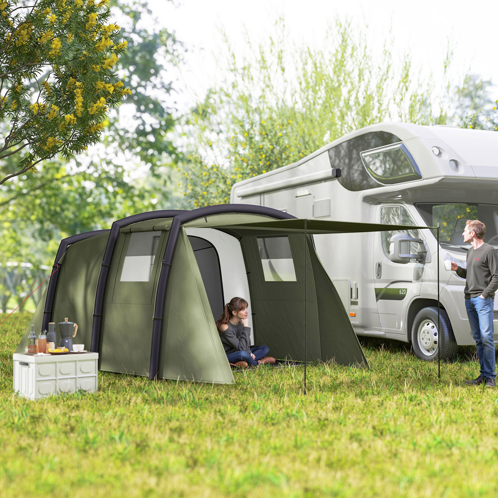 Outsunny 3-4 Person Waterproof Tunnel Camping Tent with Air Pump Olive Green Image 2