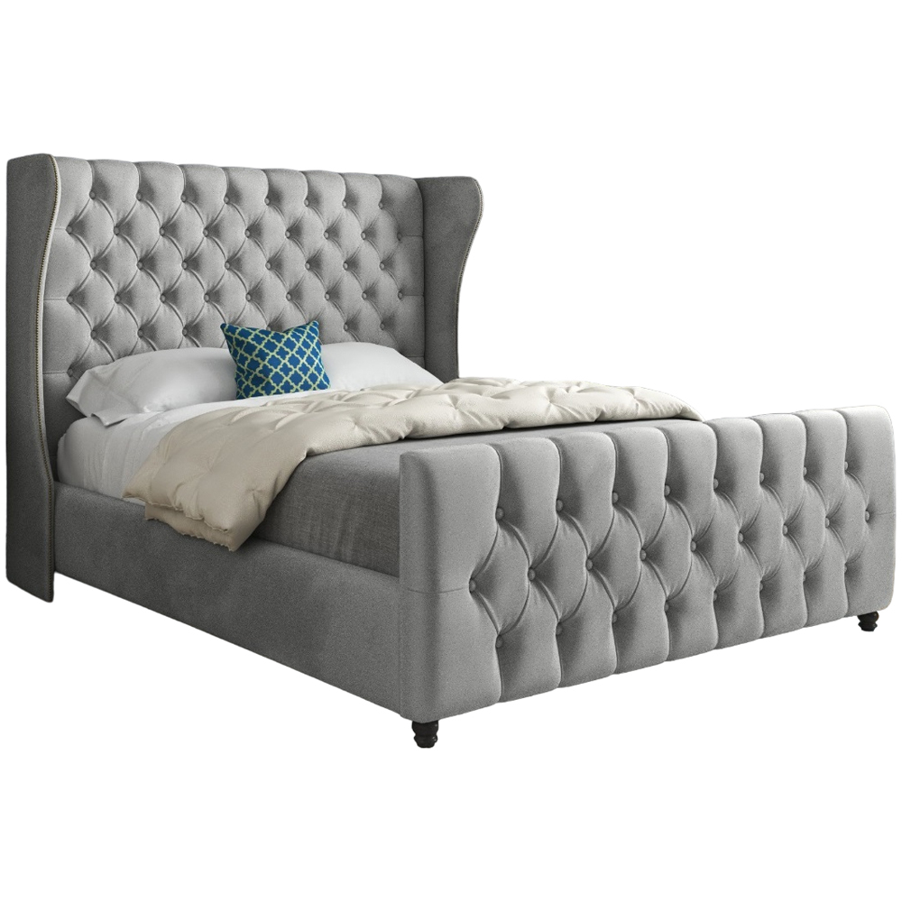 Donati Grey Single Velvet Upholstered Bed Frame with Straight Curved Top Headboard Image 2