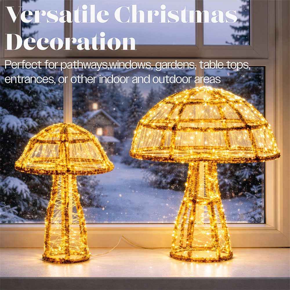 Xmas Haus 600 Warm White Micro LED Acrylic Mushroom Christmas Decoration Set of 2 Image 6