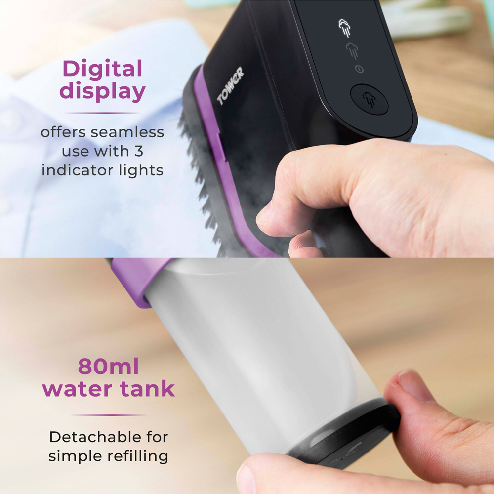Tower Lilac and Black Digital Handheld Garment Steamer Image 7