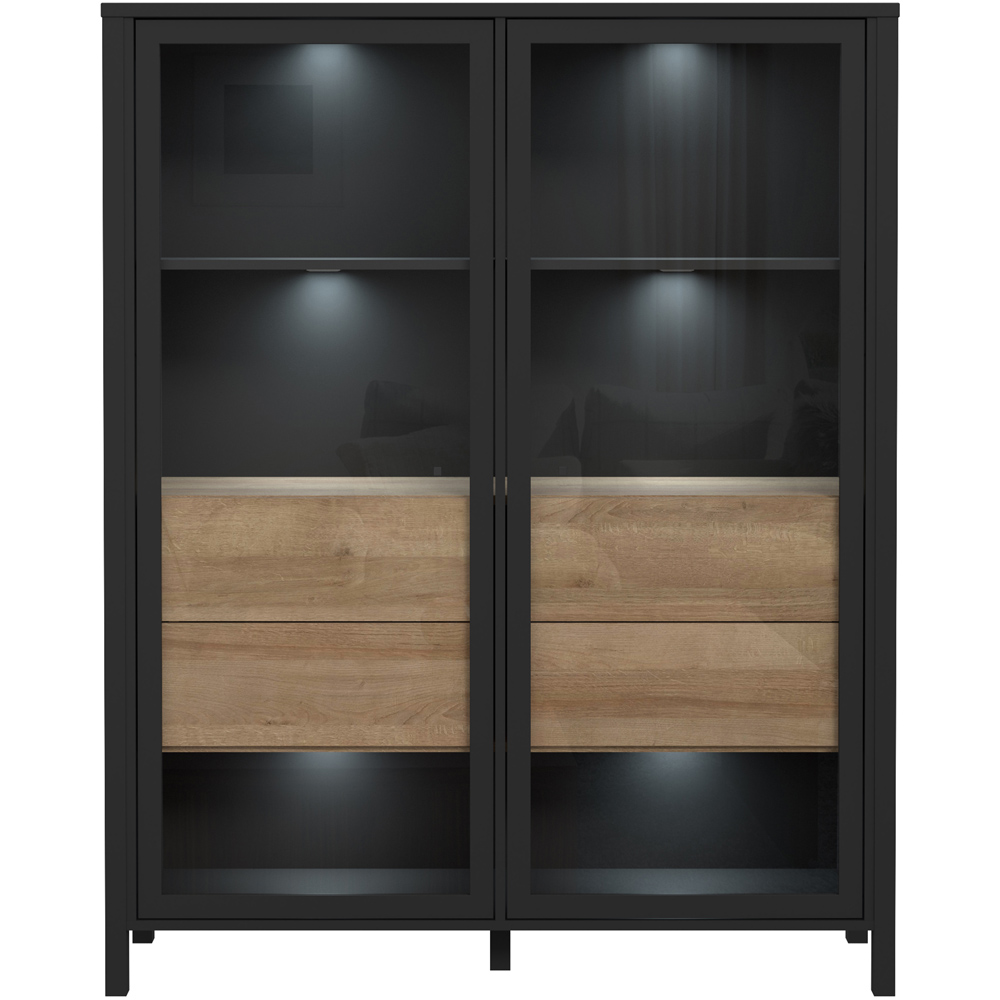 Florence High Rock 2 Door Matt Black and Riviera Oak Extra Wide Display Cabinet Image 6