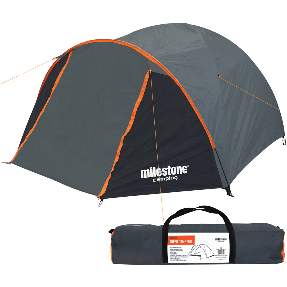 Milestone Camping 4 Person Super Dome Tent Charcoal Image 2