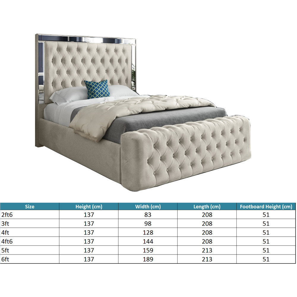 Marino Silver King Size Velvet Upholstered Bed Frame with Mirrored Headboard Image 7