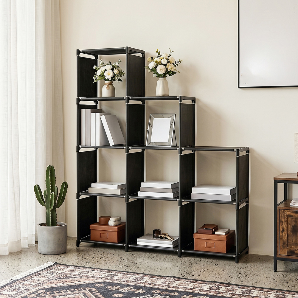 Living and Home 4-Tier Grey Triple Row Storage Shelf with Metal Frame Image 7