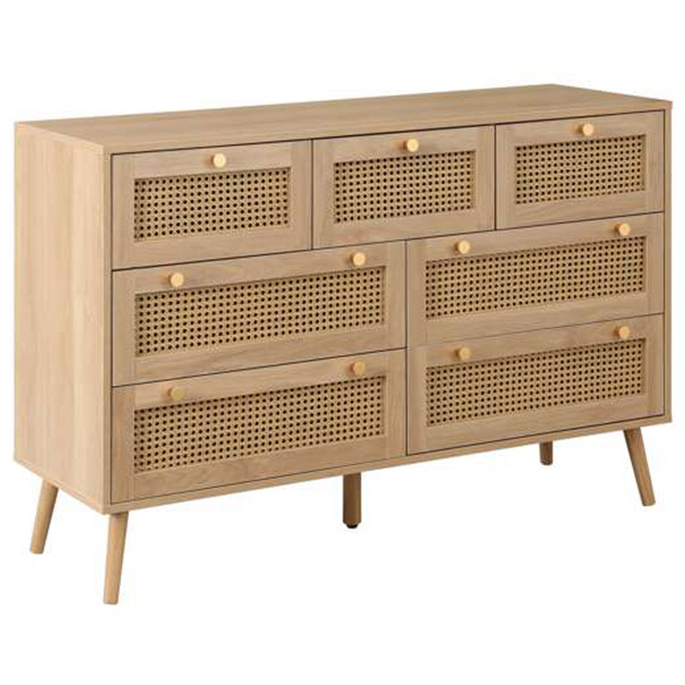 Croxley 7 Drawer Oak Rattan Chest of Drawers Image 2