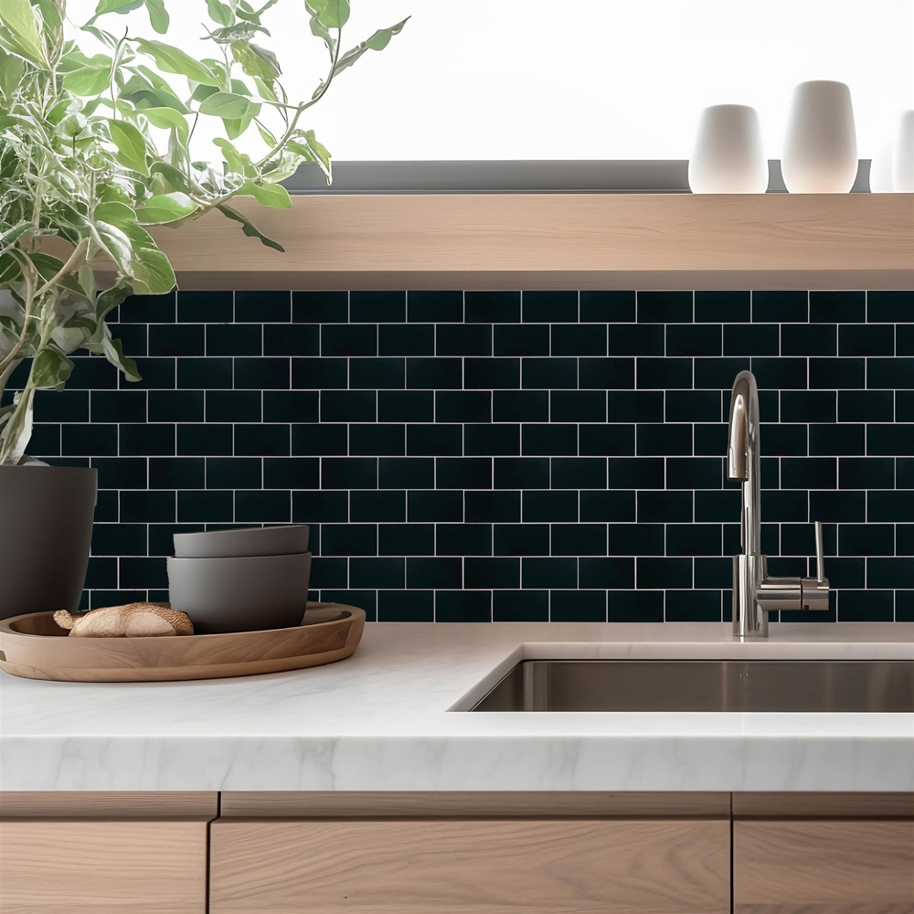 Wallplus Black Mosaic Wall Tile Sticker 15.4 x 30.5 cm 12 Pack Image 3