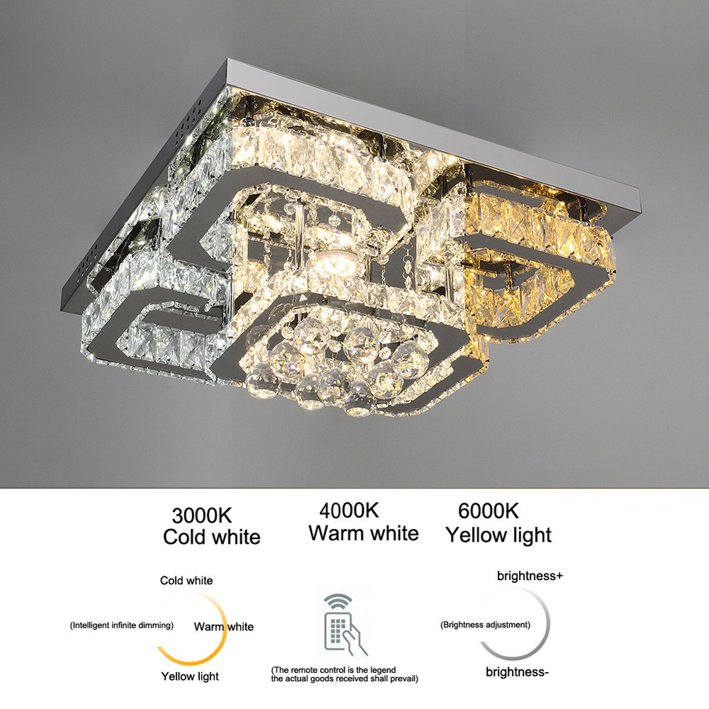 Living and Home 27 inch White Crystal Square Modern Fancy LED Ceiling Light with Remote Image 8