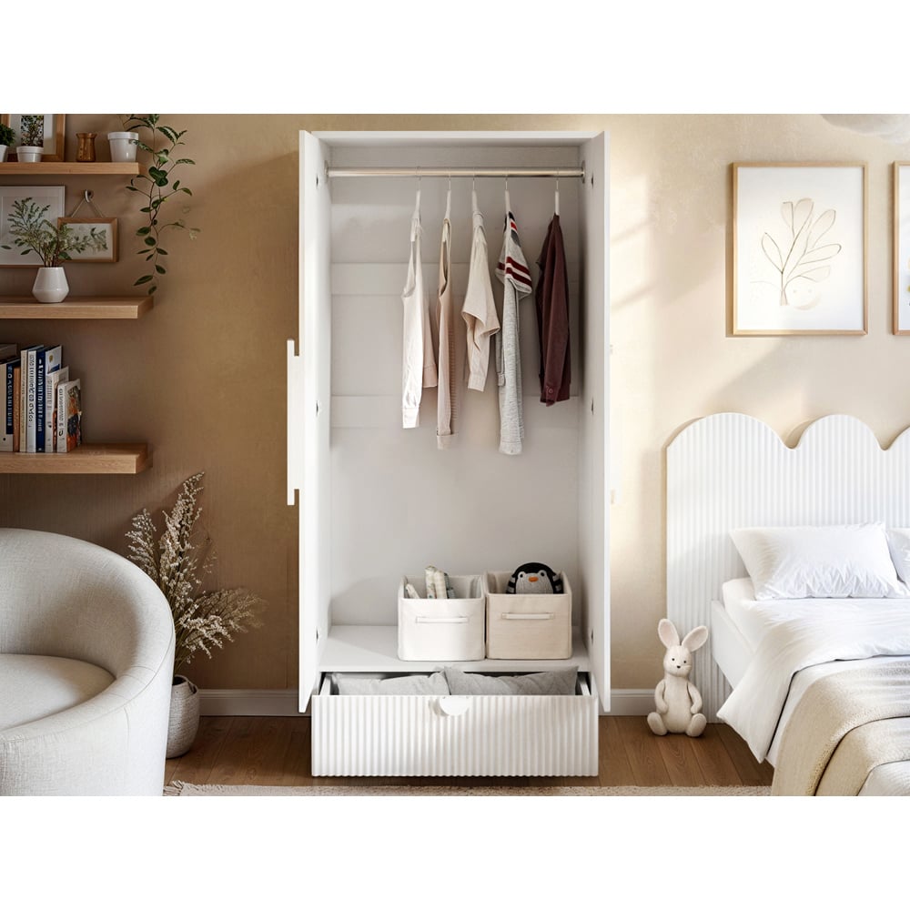 Flair Calista 2 Door Single Drawer White Ribbed Wardrobe Image 4