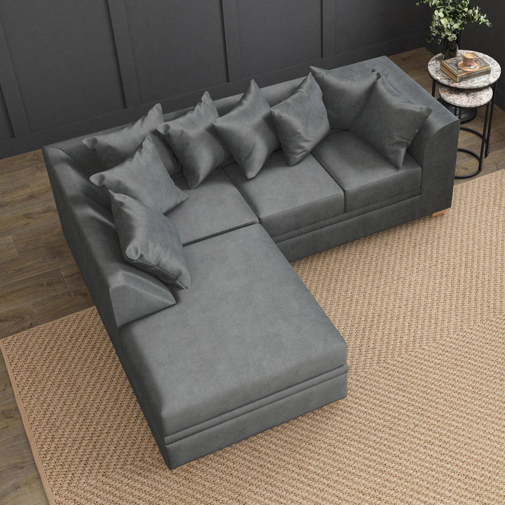 Modo 3 Seater Steel Plush Velvet Left Hand Scatter Back L-Shape Corner Sofa Image 7