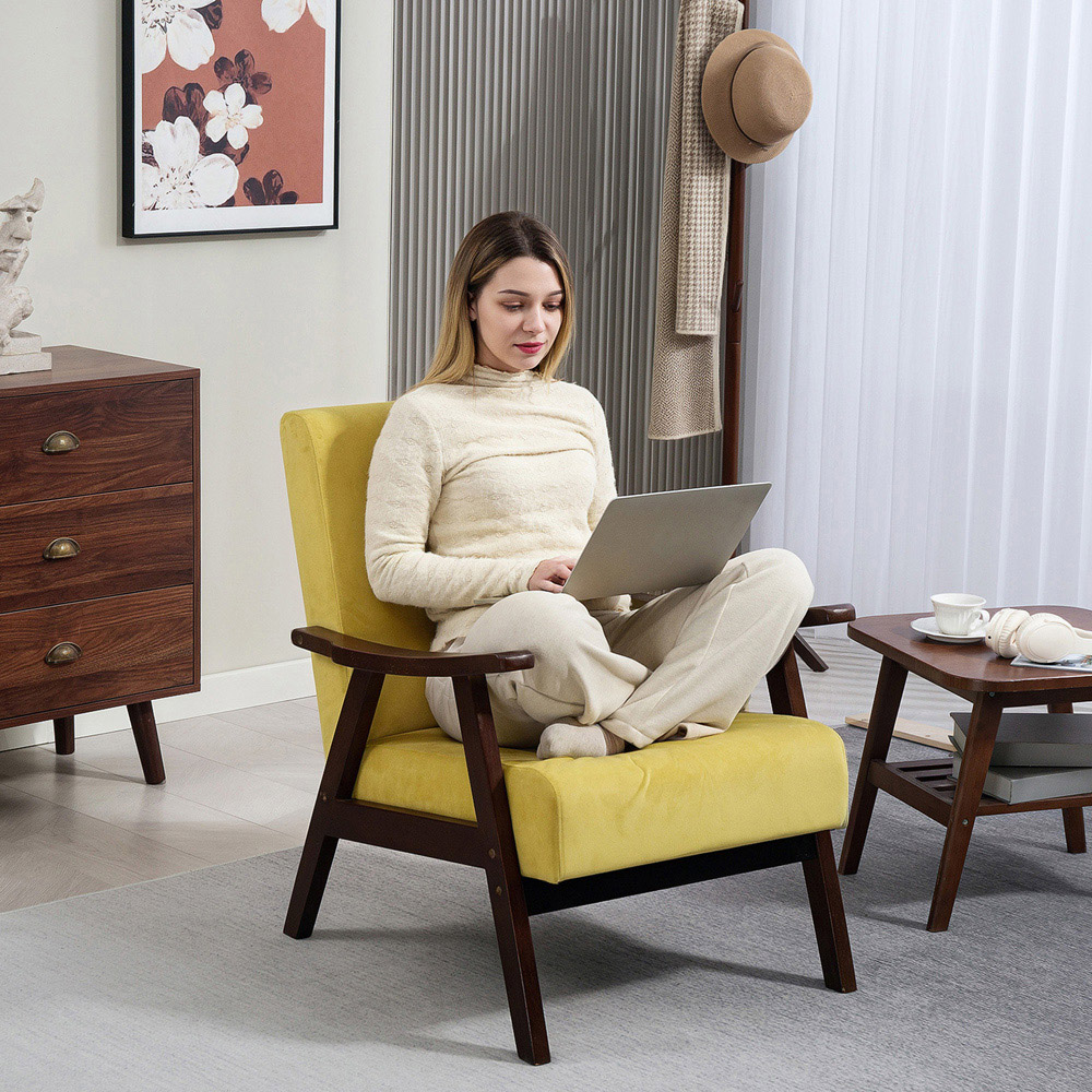 Portland Champagne Velvet Solid Wood Frame Armchair Image 6